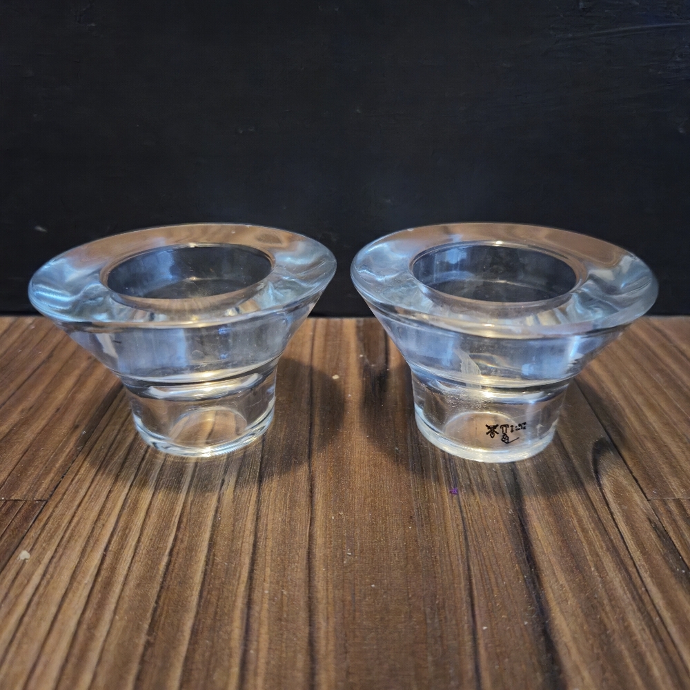 Set of 2 Votive & Candlestick Holders Clear Glass Minimalist Mod Modern Glam New